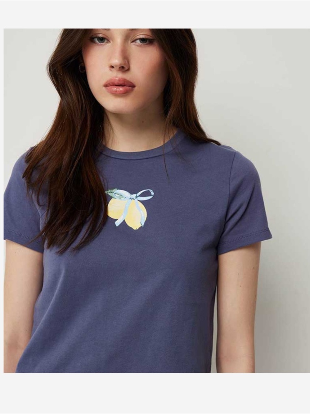 Short Sleeve Blue Tee with Lemon Bow Graphic